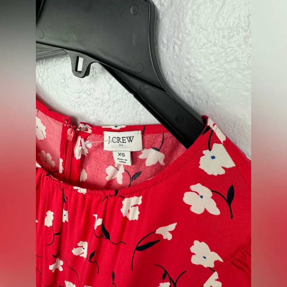 J. Crew Red Orange Floral Puff Sleeve Tiered Midi Dress sz.XS